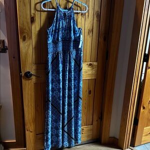 Maggy London Blue Patterned Halter Maxi Dress